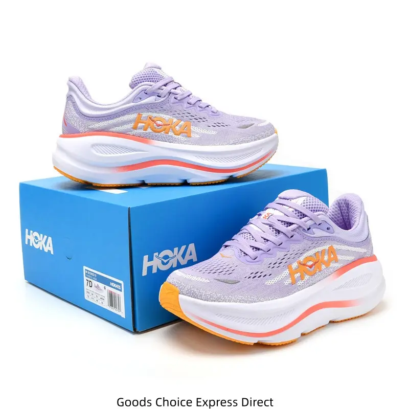 New Unworn Lavender & Orange Thick-Sole Running Shoes with Box – Breathable Mesh Upper, Cushioned EVA Midsole, Translucent Rubber Outsole, Lightweight Comfort Sneakers for Men & Women