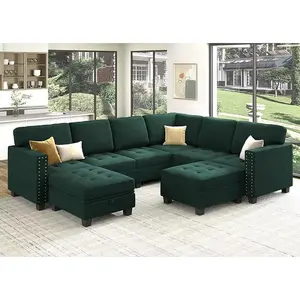 Velvet Modular Sectional Sofa, Convertible L Shaped Couch with Storage Top Tray Ottoman Corner,Dark Blue