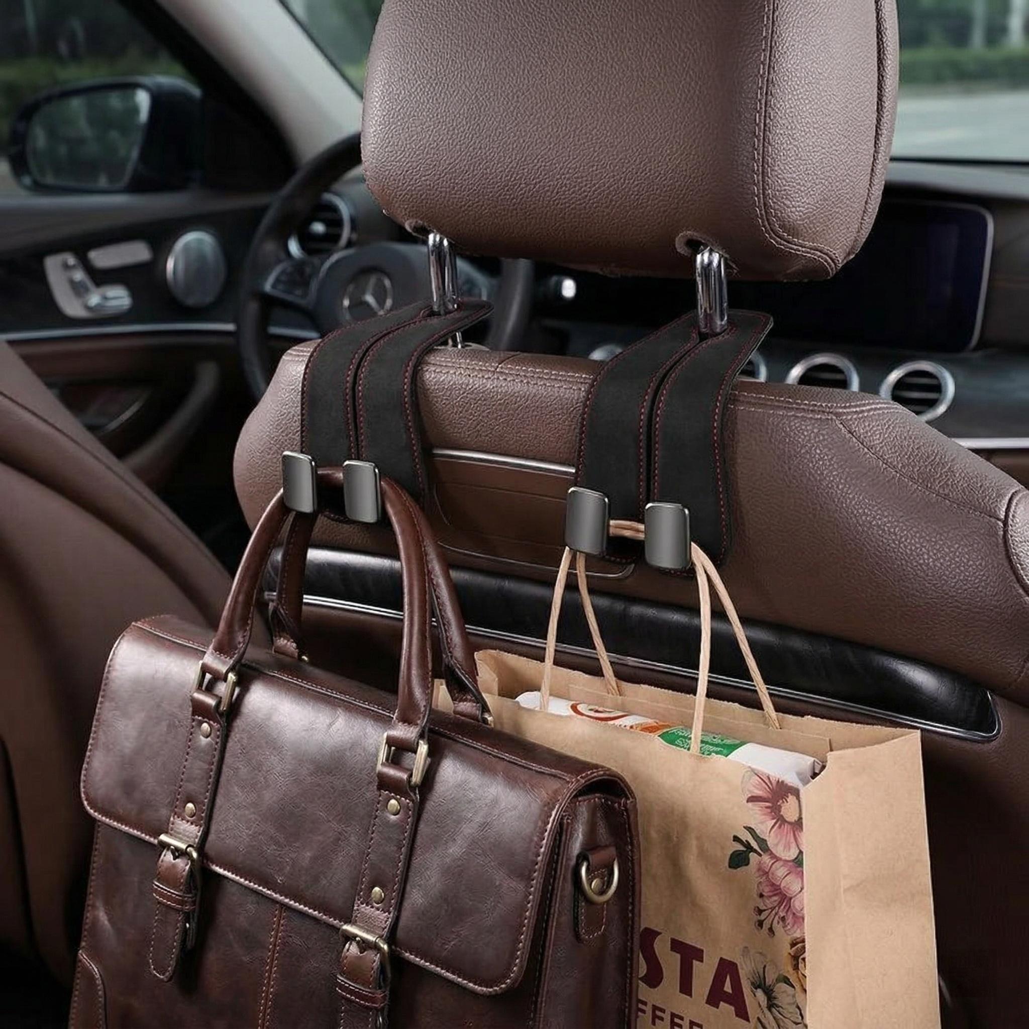 Universal Suede Leather Car Back Seat Hook | Double Hanging Organizer for SUV & Sedan | Soft Anti-Scratch Interior Decor | Multi-Functional Headrest Hanger Bags & Essentials Solar Powered Winter Windshield Long Carbon Fiber Stretchable Truck Bed Cargo Net