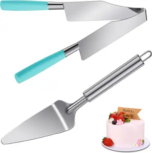 2 Pieces Cake Slicer Cutter Multi Function Stainless Steel Cake Spatula Server Set for Cakes Pie Desserts Pizza Blue Handle