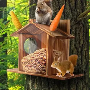 Wooden Squirrel Feeder Outdoor Winter Wooden Chipmunk Feeder Corn Peanut
