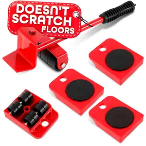 Heavy Furniture Lifter with 4 Wheels, Convenient for Moving Heavy Furniture, Adjustable Height [Load Capacity per Wheel: 600 lbs] Red and Yellow