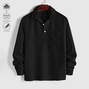 Men's Loose Fit Half Button Shirt - Olive Green / Charcoal Gray / Black, Crew Neck Long Sleeve Button Top, Suitable for Office, Semi-Formal Occasions, Casual Wear - Machine Washable Wrinkle-Free - ZLT8051 Outdoor Activity Shirt with Henry Sleeves, Knitted