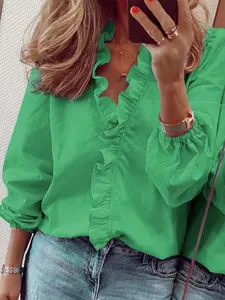 Chic Ruffled Sleeve Blouse for Women, Stylish Short Crop Top for Spring Summer, Versatile and Elegant Fashion Shirt