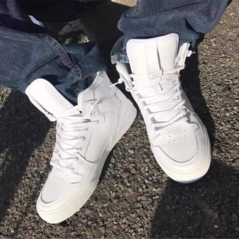 Supra Vaider Red White Ruched Leather High Top Sneakers Men Hip