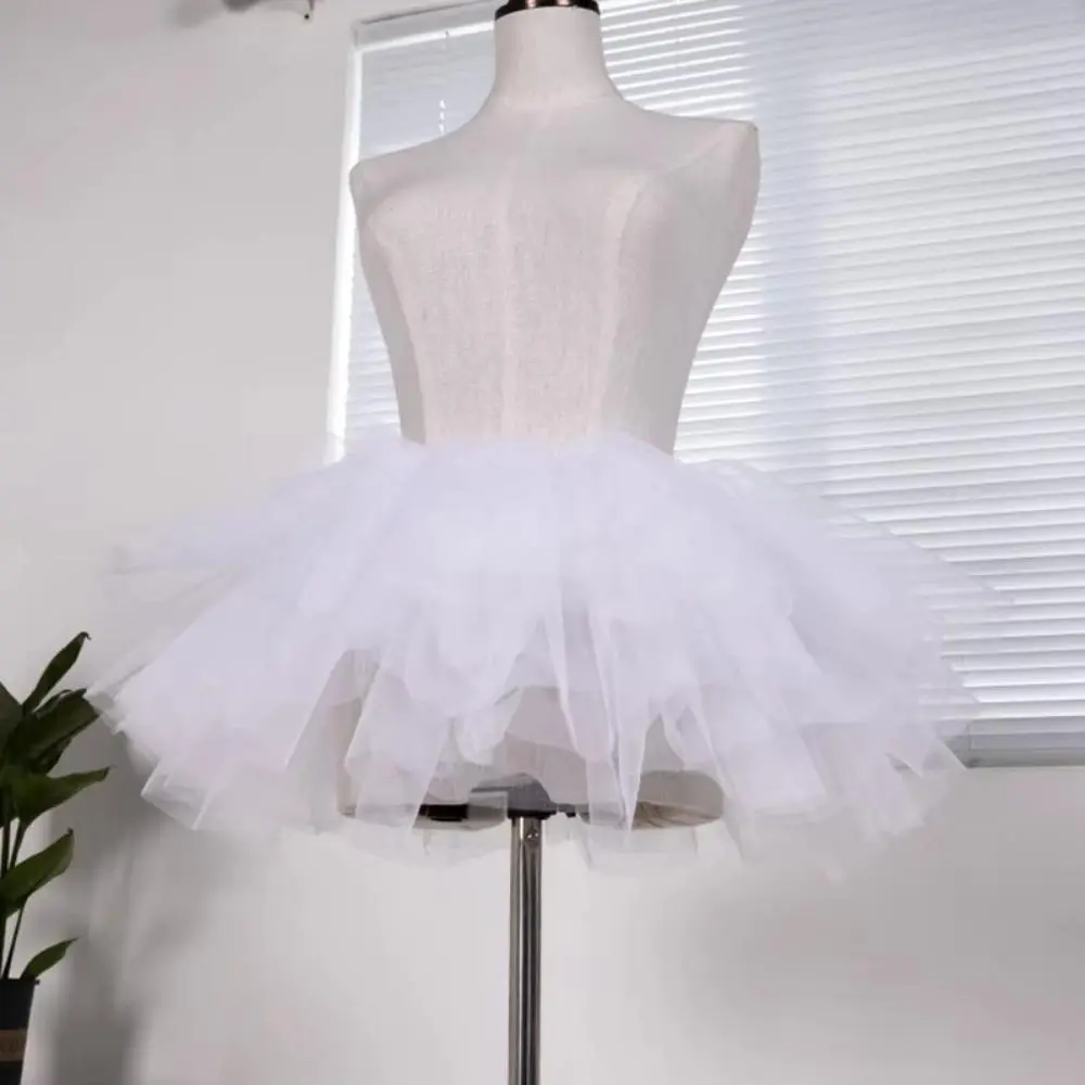 Vintage White Black Bridal Boneless Petticoats Short Multi Layers Lolita Underskirt Super Stuffed Tulle Dress Cosplay Ballgown