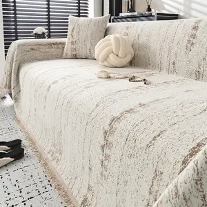 1 PC Bohemian Casual Sofa Cover, Stylish Minimalist Fringed Edge Slipcover - Universal Sofa Protector, Scratch-Resistant, Dustproof, Stain-Resistant, Pet-Friendly Couch Protector for 1/2/3/4-Seater Sofas, All-Season Machine Washable Living Room Cover