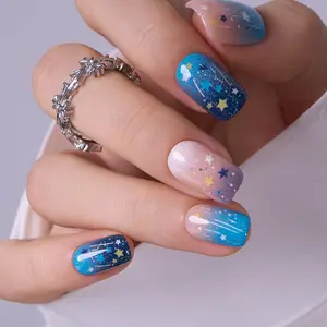 Glistening Star Cluster Ombre Press On Nails | CurvLife Nail | 24pcs Medium Oval Fake Nails | Glossy Finish with Celestial Sparkles | Easy to Apply, Comfortable & Long-Lasting | Ideal for Daily Wear, Stargazing Nights, Evening Events & Magical Occasions