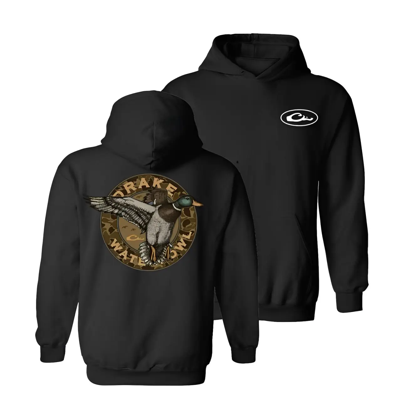 2 Sided Graphic Printed Men's Hoodie - Mallard Duck Drake Waterflow Camo Country Shirt, Streetwear Top Shirt Gifts for Him, Sweatshirt, Casual Streetwear Sweatshirt