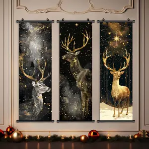 3-Piece Christmas Wall Art Set, Buck Design, Modern Home Decor Posters, Waterproof HD Prints, Gift Box Included