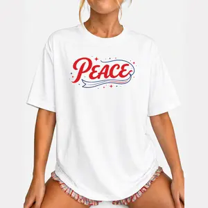 Plus Size, Womens Oversized 100 Crew Neck T-Shirt Casual Streetwear Peace Graphic Design Summer Autumn Freedom Carnival
