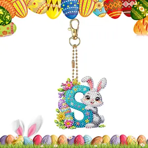Easter Diamond Art Keychain Ornaments Double Sided Hanging Key Chains Diamond Painting Keychain Kits Diamond Painting Backpack Pendant for Adults Key Ring Art Pendant Decor