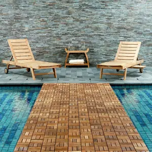Coastal Oiled Teak Outdoor Interlocking Tiles, 12 Slat (10 sq ft)