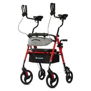 ELENKER Upright Rollator Walker,Stand Up Walkers for Seniors with Armrest,Front Pouch,10”Wheels,Sponge Padded Seat and Backrest,Fully Adjustable Frame, BlueYF-9008C