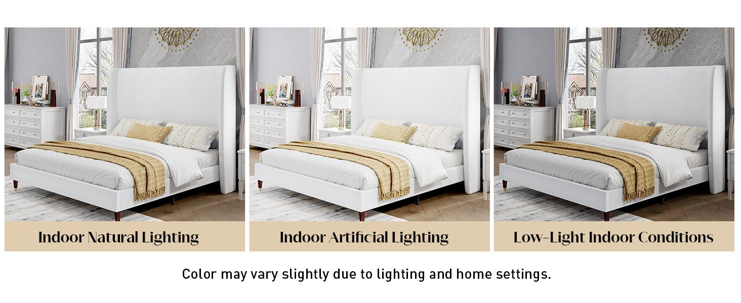 AMERLIFE Platform Bed Frame with 51.2" Tall Headboard, Upholstered Bed with Wingback/Solid Wood Legs/Durability& Silent /No Box Spring Required/Luxury Bedroom Furniture/Full/Queen/King Size/Best Gift Ideas/Christmas Gifts