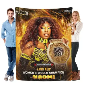 WWE Naomi Evolution Champion Fleece Blanket Women's World Title "And New" Gold Black Print Throw Ultra Soft Warm Flannel Bedding for Bed Couch Sofa All Season Gift for Fans