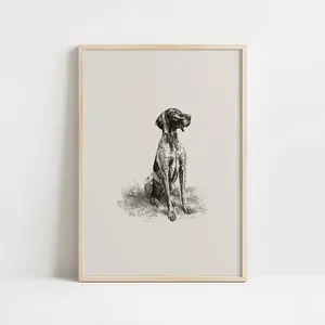 German Shorthaired Pointer Vintage Print, GSP Sketch Wall Art, Dog Owner Gift, Dog Drawing Art, Countryside Print
