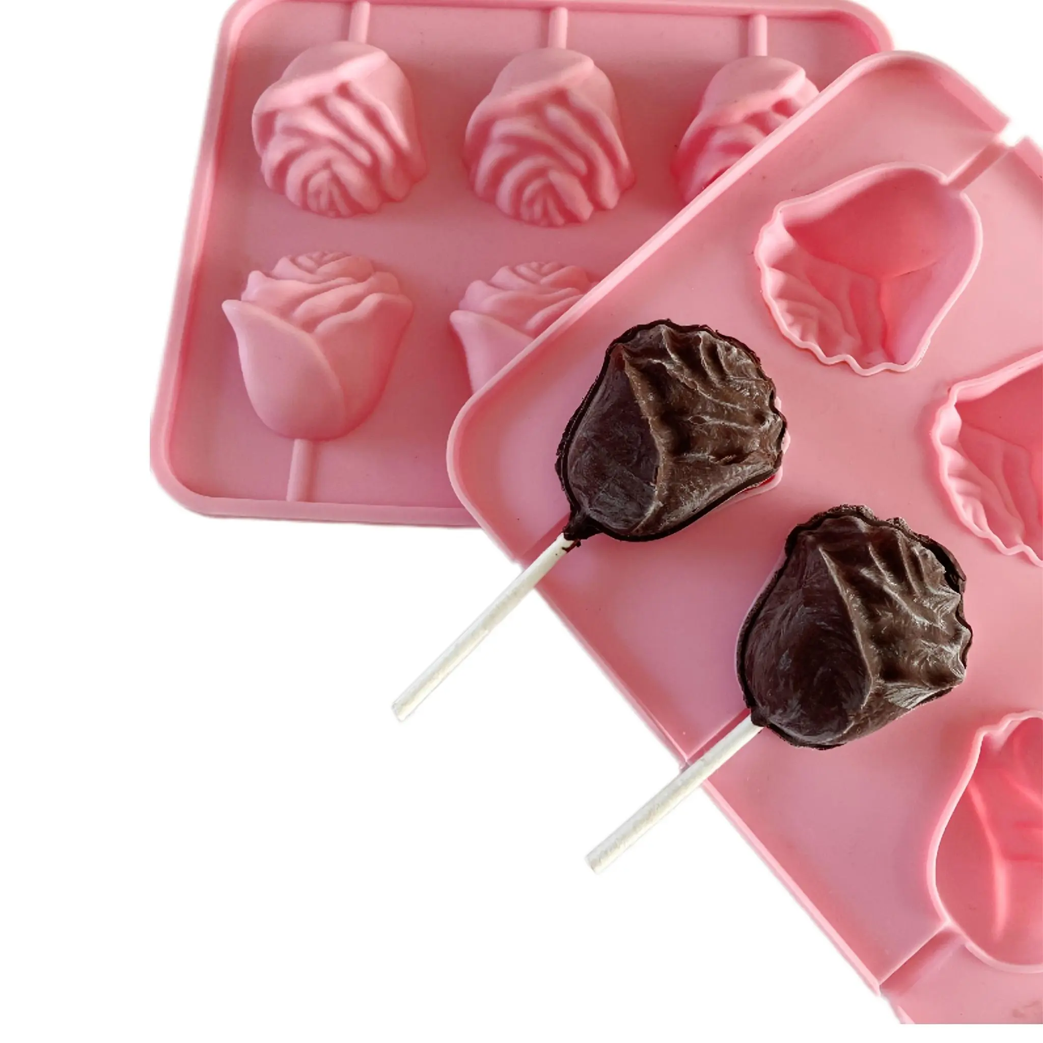 2pcs/Set Food-Grade Heat-Resistant 3D Rose Flower Silicone Molds - Valentine's Day Kitchen Bakeware, Nonstick Reusable Tool for Cake Dessert, DIY Chocolate Sweets