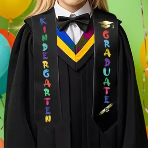 Cute Kids Kindergarten Graduation Stole Sash, 57in Colorful Kindergarten Grad Stole, Graduation Ceremony Decorations, Printed Preschool Graduate Decoration with Colorful Words