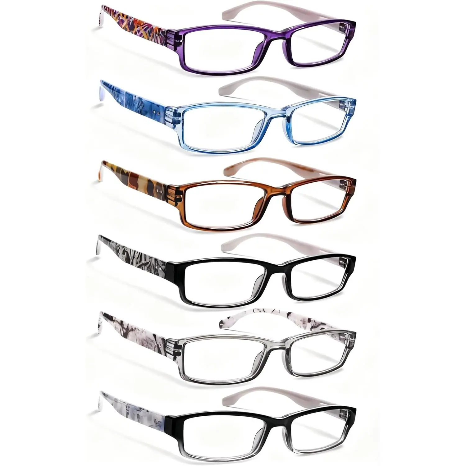 6 Pack Computer Reading Glasses for Women and Men with Comfortable Spring Hinges for Men and Womens Readers