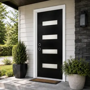ARCH 36x80 Fiberglass Entry Door with Brickmould Frosted Glass Black Right Hand Inswing Prehung 4-9/16 Jamb Modern Front Door for Home Garden Outdoor Use Durable Water-Resistant LVL Stile, Black Color Options, Fiberglass Material, Color: Black