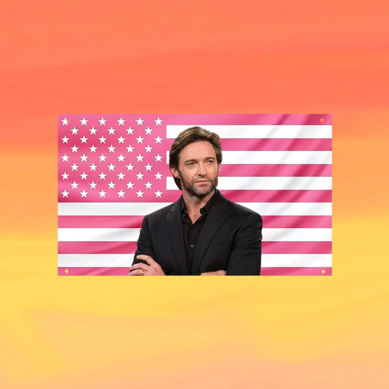 Hugh Jackman Pink US Wall Tapestry Flag, Actor Wall Art, Movie Bedroom Decor, Celebrity Fan Banner
