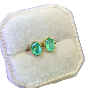 Natural Emerald Stud Earrings, Bright Green Emeralds 5x7mm