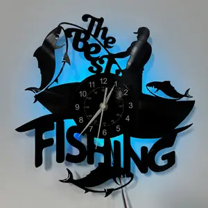 Fishing Theme LED Vinyl Wall Clock Silent Home Bedroom Decor Perfect Gift for Birthdays Halloween Christmas (Battery Not Included)