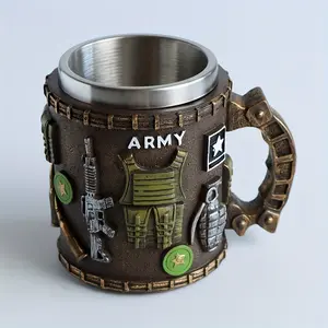 Realistic Military 3D Pisl-Shaped Mug - Replica with Bullet Casings Army Insignia Stainless Steel Coffee/BeerCup for Army Enthusiasts Collecrs Soldiers (Hand Wash Only) - Non-Functional Replica Firearm Coffee Mug Mug Coffee Coffee Cup Mug Hot An Drinkware