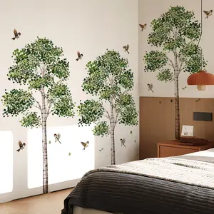 Set of 6 Wall Stickers (30x90cm) Featuring Three Trees & Birds Design, Perfect for Bedroom Living Room Bathroom Decoration Home Decor Decorative Stickers Wall Art Stickers M17583
