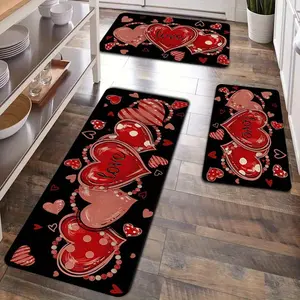 2pcs Red Wedding Season, Valentine's Day Gift Kitchen Heart Rug, Suitable for flooring, Crystal Velvet black-slip kitchen sink floor mat, kitchen decorative door mat, Kitchen Area Rug, Decorative Mat, Antislip Mat, Home Decorators, Home Decorative Rugs