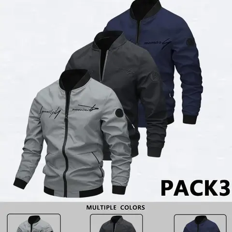 Men's Windproof Polyester Pilot Jacket - Long-Sleeve, Casual, Personalized Letter Embroidery, Zippers, Beige/Gray, Outdoor Adventure, Halloween Gifts, Menswear Tops, No
