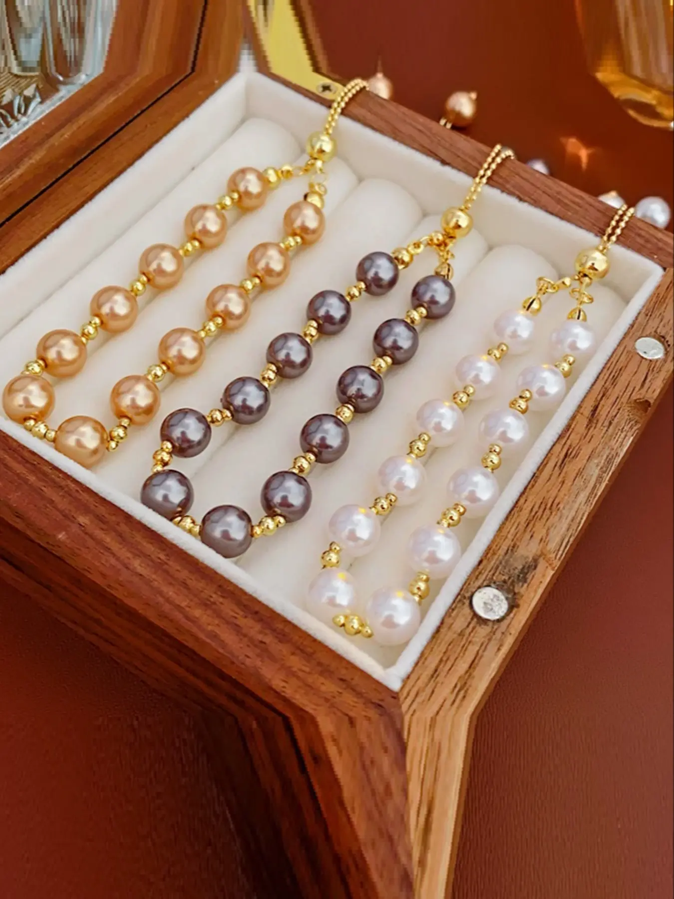 French Pearl Adjustable Bracelets Set, Vintage Fashion Jewelry, Elegant Design, Perfect Gift for Women & Girls, Matching Bracelets