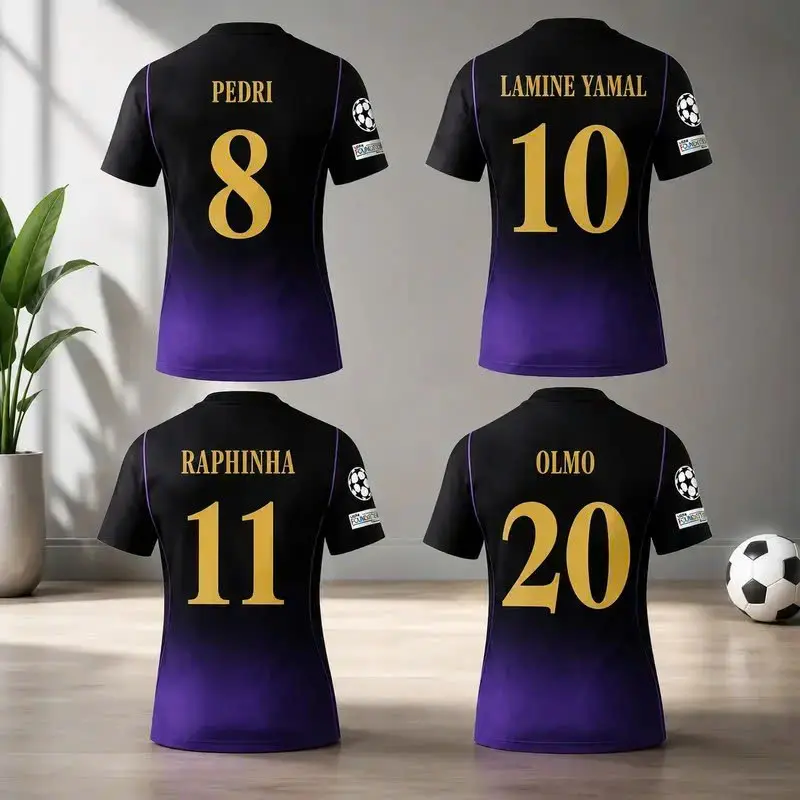 Black Purple Soccer Jersey 2026/27 - Unisex Short Sleeve Football Shirt, Breathable
