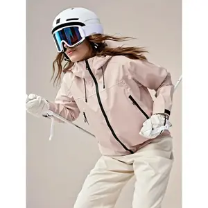 Women's Solid Zip Up Drawstring Hooded Jacket, Outdoor Lightweight Windproof Waterproof Long Sleeve Sports Jacket for Cycling Snow Skiing, Women's Sportwear for Fall & Winter, Waterproof Windproof Outerwear