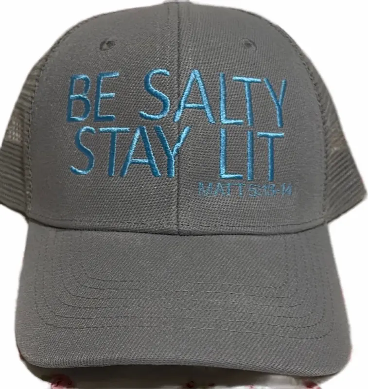 Grey Curved Brim Hat - "Be Salty Stay Lit" Graphic Cap for Casual Daily Wear