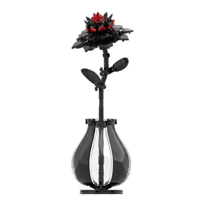 Black & Red Floral Building Blocks Set 3D DIY Assembly Model Creative Desktop Decoration Ideal Holiday Gift for Kids & Adults Perfect for Crafting Unique Decorations