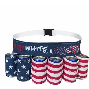 American Patriotic Beer Belt, Novelty USA Beer Holder for Men, 6 Pack Can Holder Drink Belt, Adjustable Beer Fanny Pack, Fit Picnic Party Camping BBQ,Tailgating, Festival Holiday Game Night