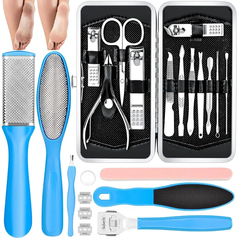 1 Set Foot Repair Set, Foot Scrubber, 23 in 1 Professional Nail and Foot Repair Tool, Women's and Men's Home Foot Massage Set, Birthday, Christmas, and New Year Gifts