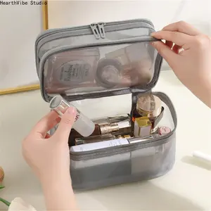 Travel Must Haves Large Capacity Double-Layer Mesh Cosmetic Bag, Portable Breathable Toiletry Handbag, Dry-Wet Separated Multi-Purpose Pouch for Gym & Beach (Sports & Outdoor Camping Hiking Essential)