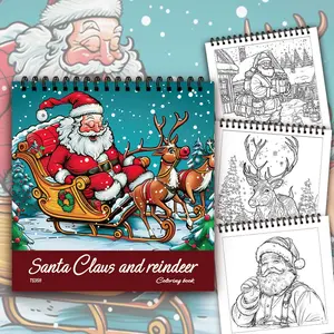 Christmas Cartoon Reindeer Santa Claus Pattern Coloring Book (1 Count), 30 Pages Spiral Coloring Book, DIY Painting Supplies for Adults and Age 14+, Ideal Holiday Gift