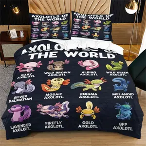Cute Creature Duvet Cover Set, Breathable, Decorative Duvet Cover, Axolotl Species Illustrated Printed Bedding Set, Includes 1/2 Pillowcases, For Exotic Pet Lovers, Fantasy Nature Style, Skin-Friendly and Soft, Suitable for Children's Bedding Decoration