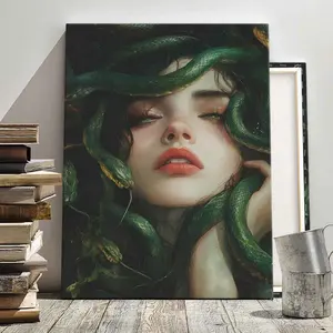 1Count Wooden Frame Canvas, Medusa Snakes Hair Girl Portrait, Exquisite Poster, Fashion Living Room Decoration, Modern Art, Bedroom Poster, High Definition Home Poster,  Ideal Gift, Waterproof, Printing, Art