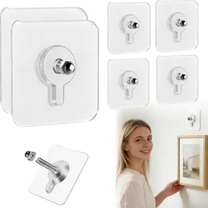 No-Drill Screw Patch, 2026 Upgrade Acrylic Reusable Adhesive Hooks, Removable No-Mark Wall Hanging, Frame Hangers for Home Bathroom Kitchen Office (6 Pack) Shower Hook