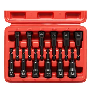 12-Piece Magnetic Nut Driver Set, Multi Nut Driver, Impact Hex Nut Drill Bit Kit, Hand Tools, Sae (1/4"-9/16") & Metric (8mm-14mm), Quick Release, Cr-V Steel