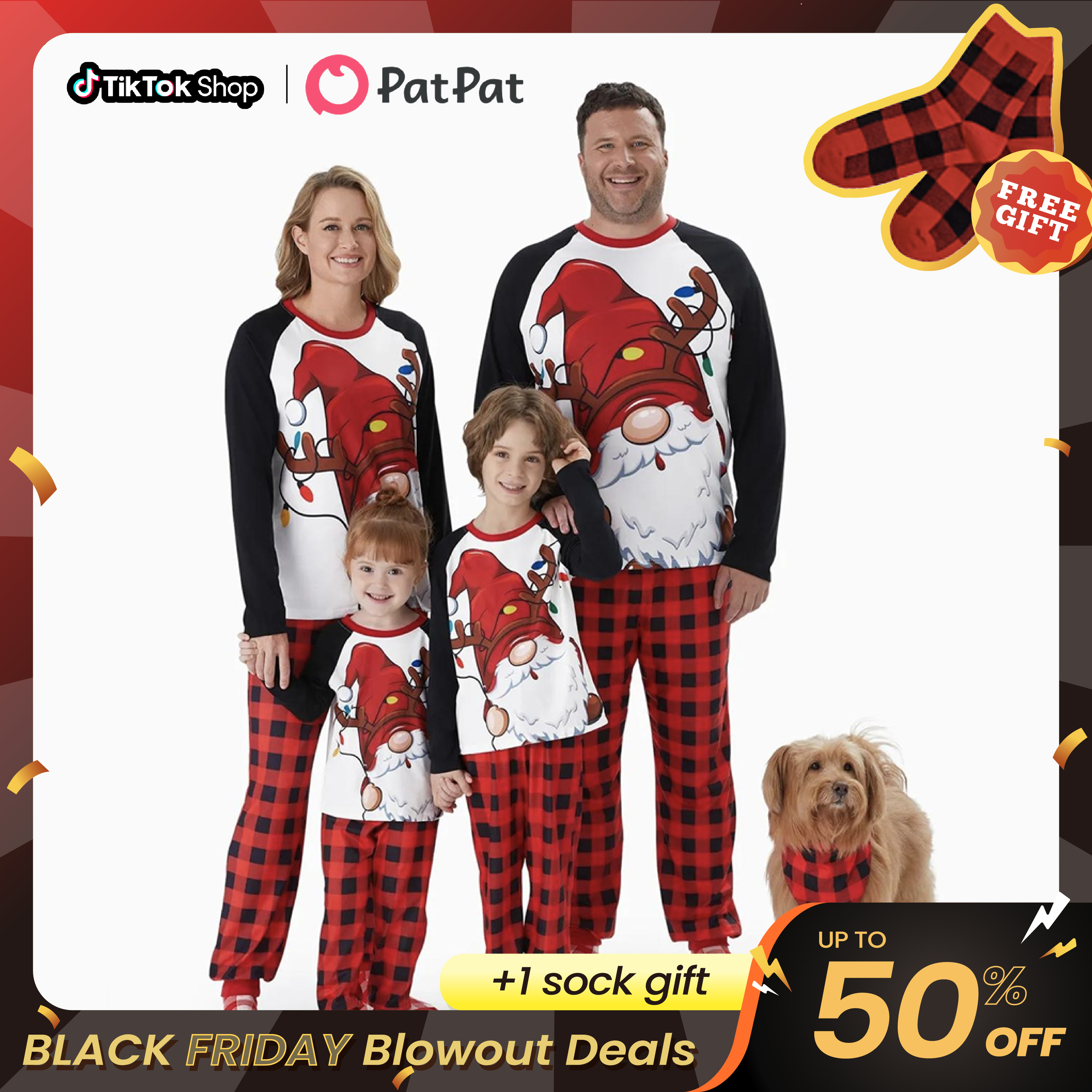 PatPat Christmas Pajamas Soft & Stretchy Family Matching Long Sleeve Sets Christmas Gnome Patterned Sleepwear for Women Men Couples Adult Kids,Cute P