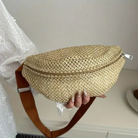 Fashionable Woven Shoulder Bag, Lightweight Breathable Phone Bag with Zipper Closure, Multifunctional Shoulder Bag for Beach, Sports and Casual Activities, Handcrafted Bag, Handmade Shoulder Bag, Casual Bags