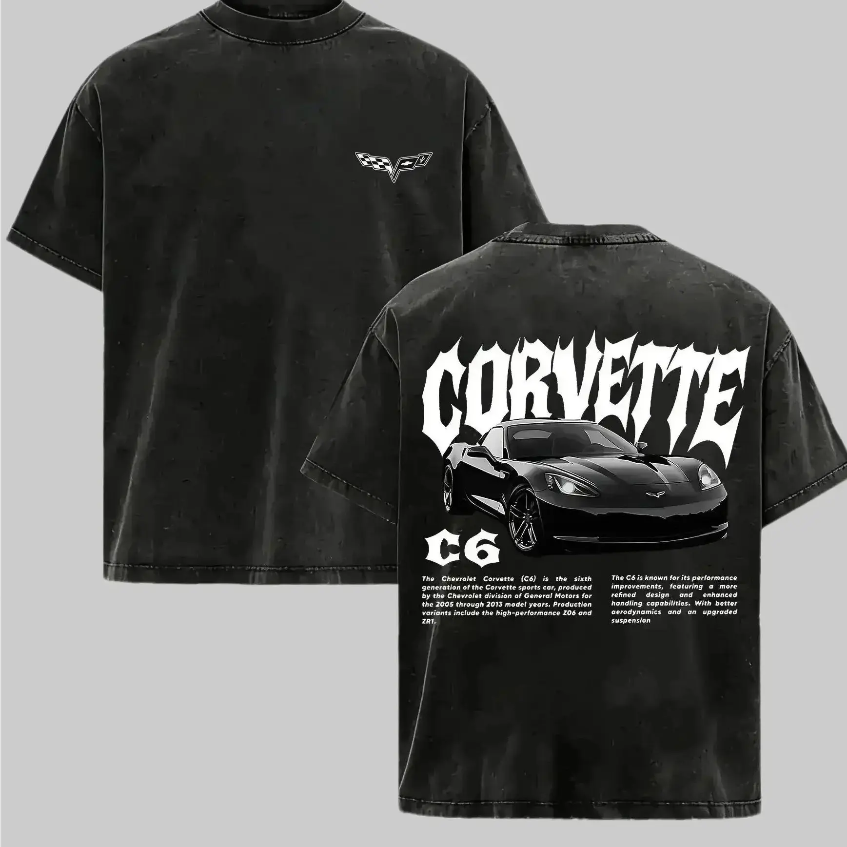 Vintage Washed Corvette C6 Graphic T-Shirt, Washed Racing Car Tee, Classic Sports Car Merch for Men & Boys, Trendy Retro Unisex Top good funny trendy t-shirts，graphic streetwear t-shirt symbol t-shirt invincible shirt humor shirt