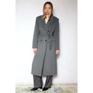 100% Merino Wool Grey Tailored Belted Coat
