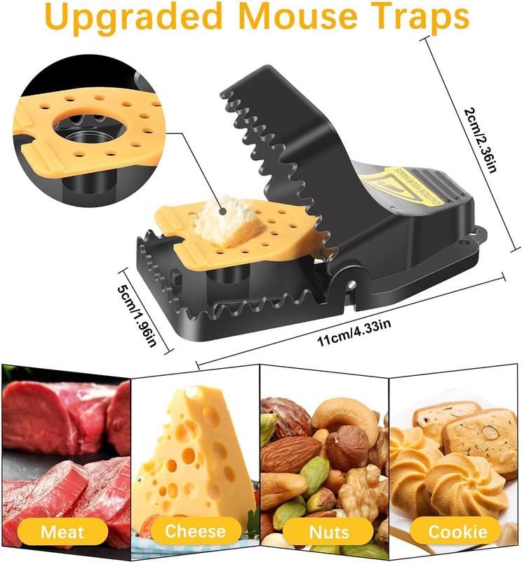 12-Pack Black & Yellow Mouse T-R-A-P-S Reusable R-o-d-e-n-t Control Devices Quick Sanitary Safe Solution with Sensitive Trigger for Indoor Outdoor Use Durable Washable ABS Plastic S-n-a-p T-r-a-p Mechanism Hands-Free Release System